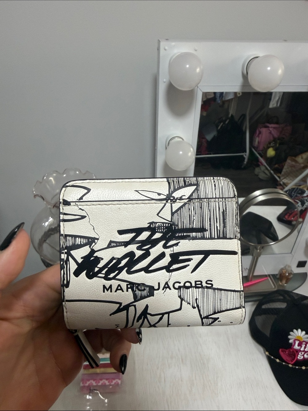 Marc Jacobs White Wallet with Black Graffiti Script